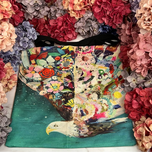 Eco-Friendly Colorful Flower Bald Eagle Folding Tote Bag - Picture 6 of 15